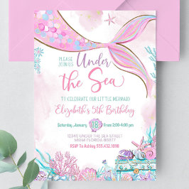 Invitación Sirena Editable Bajo el Mar Púrpura Turquesa