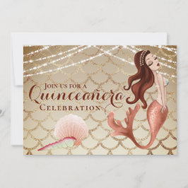 Invitación Sirena en oro Rosa bajo el mar Quinceañera
