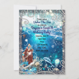 Invitación Sirena Fantasía Pelirroja Mar Encantado Dulces 16