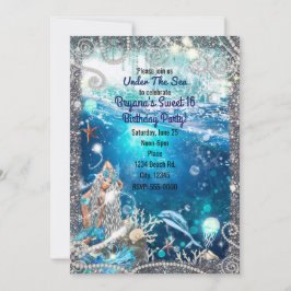 Invitación Sirena Fantasía Rubia Mar Encantado Dulce 16