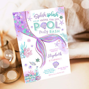 Invitación Sirena Fiesta en la Piscina Bajo el Mar