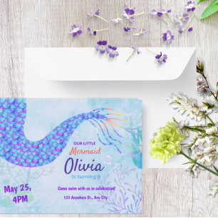 Invitación Sirena linda bajo el mar cumpleaños mágico