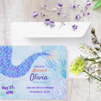 Invitación Sirena linda bajo el mar cumpleaños mágico