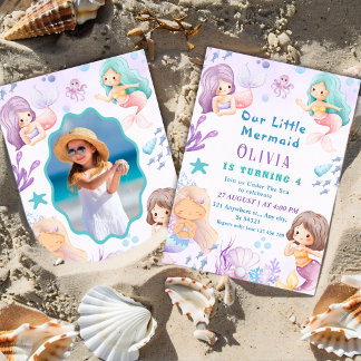 Invitación Sirena Linda | Cumpleaños de Niñas Bajo el Mar 4 a