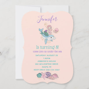 Invitación Sirena Linda Montada en un Delfín Bajo el Mar