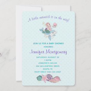 Invitación Sirena Linda Montada en un Delfín Bajo el Mar