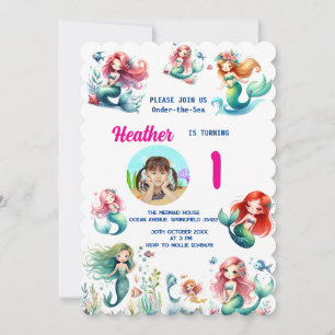 Invitación Sirena Mágica Adorable Cumpleaños 1 en-cariño-al-m