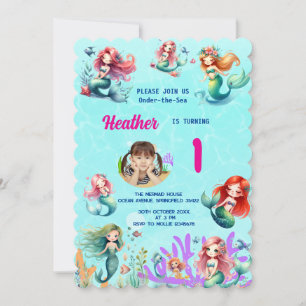 Invitación Sirena Mágica Adorable Cumpleaños 1 en-cariño-al-M