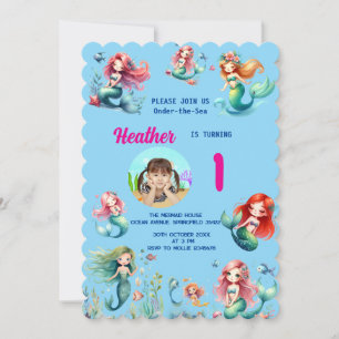 Invitación Sirena Mágica Adorable Cumpleaños 1 en-cariño-al-M