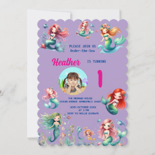Invitación Sirena Mágica Adorable Cumpleaños número 1 en el M