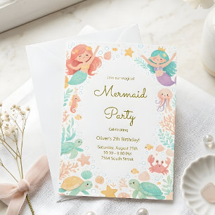 Invitación Sirena Mágica Bajo el Mar Fiesta de Cumpleaños par