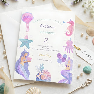 Invitación Sirena Mágica de Acuarela Cumpleaños 2