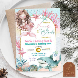 Invitación Sirena marina rosa y Chica de cumpleaños conjunto