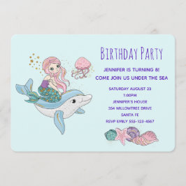 Invitación Sirena montando un delfín bajo el mar Cumpleaños e