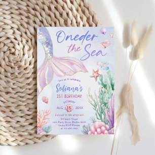 Invitación Sirena Morada Cumpleaños 1er Cumpleaños Bajo el Ma