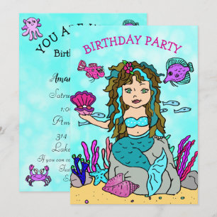 Invitación Sirena Morena Fiesta de Cumpleaños Bajo el Mar