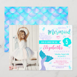 Invitación Sirena o bajo el mar Aqua Foto de cumpleaños Verde