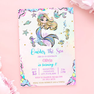 Invitación Sirena Oneder The Sea Primer Fiesta de Cumpleaños
