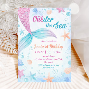Invitación Sirena Oneder The Sea Primer Fiesta de Cumpleaños