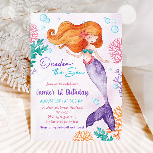 Invitación Sirena Oneder The Sea Primer Fiesta de Cumpleaños