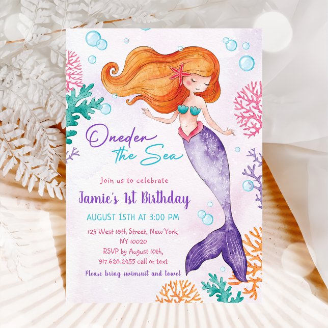 Invitación Sirena Oneder The Sea Primer Fiesta de Cumpleaños (Subido por el creador)