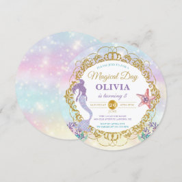 Invitación Sirena Pastel Arcoiris Bajo El Mar Cumpleaños