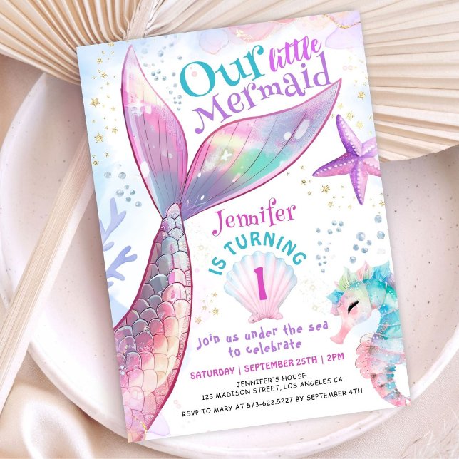 Invitación Sirena Primer Cumpleaños Bajo El Mar Pequeña Siren (Subido por el creador)