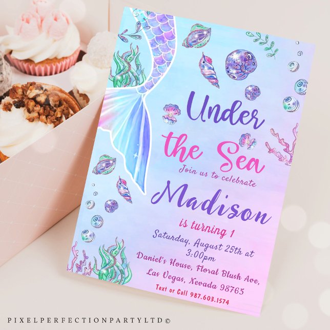 Invitación Sirena Primer Cumpleaños Fiesta Bajo El Mar (Subido por el creador)
