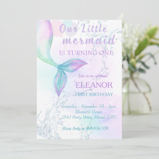 Invitación Sirena Primer Cumpleaños Fiesta De Sirena De Mar