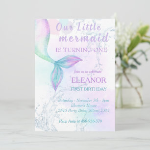 Invitación Sirena Primer Cumpleaños Fiesta De Sirena De Mar