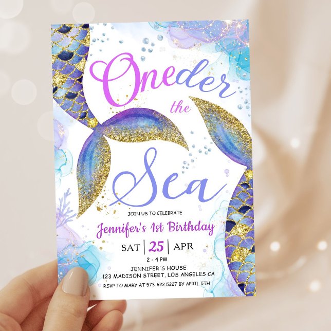 Invitación Sirena Primer cumpleaños Invitar al Chica ONE der  (Subido por el creador)