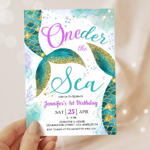 Invitación Sirena Primer cumpleaños Invitar al Purpurina ONE 