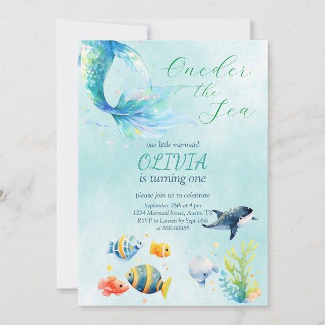 Invitación Sirena Primera Acuarela de Cumpleaños Nuestra Sire (Anverso)