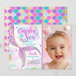 Invitación Sirena Primera Fiesta de Cumpleaños ONE der The Se