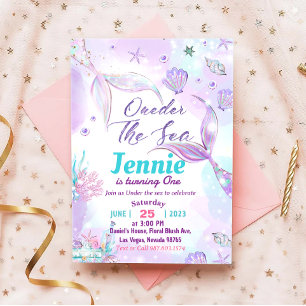 Invitación Sirena Primera Fiesta de Cumpleaños ONE der The Se