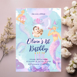 Invitación Sirena Primera Fiesta de Cumpleaños ONE der The Se