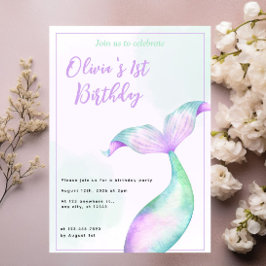 Invitación Sirena Primera Fiesta de Cumpleaños ONE der The Se