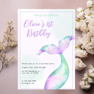 Invitación Sirena Primera Fiesta de Cumpleaños ONE der The Se