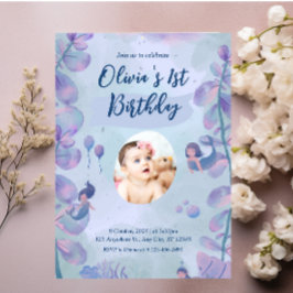 Invitación Sirena Primera Fiesta de Cumpleaños ONE der The Se