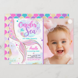Invitación Sirena Primera Fiesta de Cumpleaños ONE der The Se