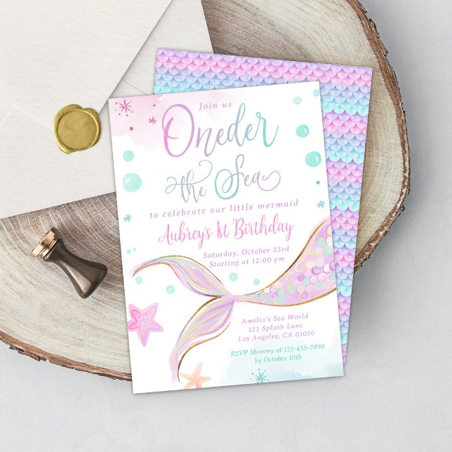 Invitación Sirena Primera Fiesta de la piscina de cumpleaños  (Subido por el creador)