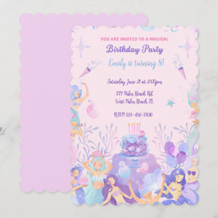 Invitación Sirena púrpura bajo el cumpleaños del mar
