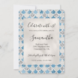 Invitación Sirena Purpurina de perla turquesa plateada