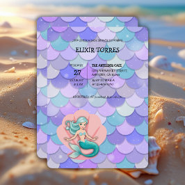 Invitación Sirena Purpurina morada bajo el mar Baby Shower