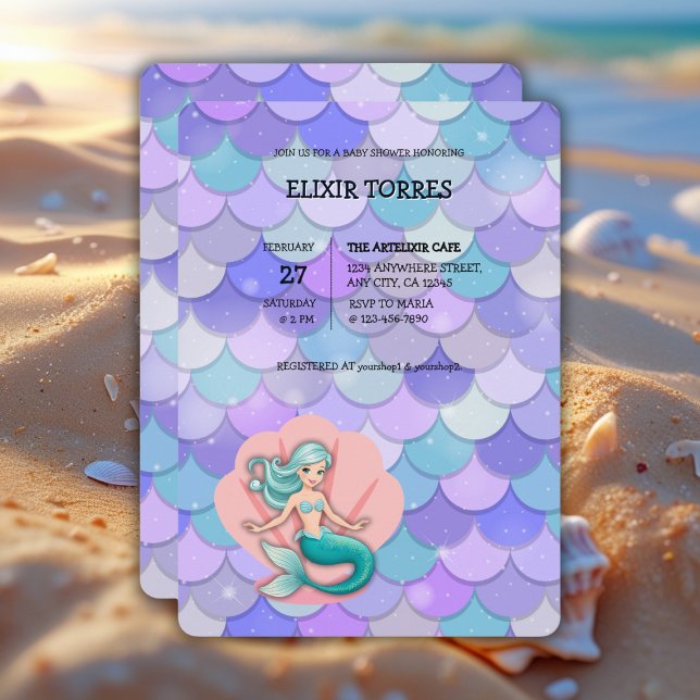 Invitación Sirena Purpurina morada bajo el mar Baby Shower (Subido por el creador)