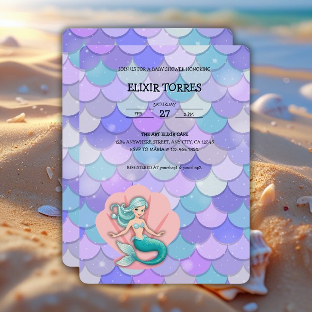 Invitación Sirena Purpurina morada bajo el mar Baby Shower (Subido por el creador)