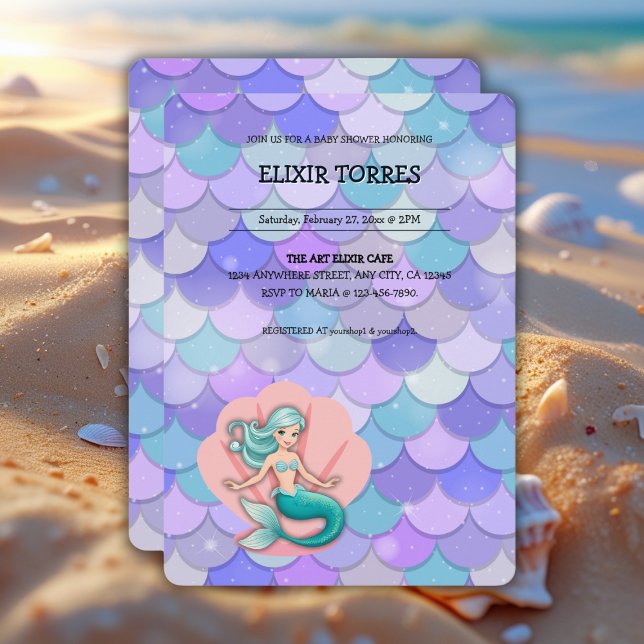 Invitación Sirena Purpurina morada bajo el mar Baby Shower (Subido por el creador)