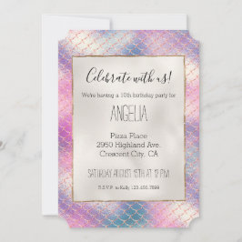 Invitación Sirena rosa acuático dorado femenino