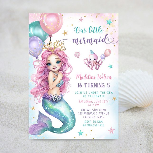 Invitación Sirena rosa bajo el mar Cumpleaños (Subido por el creador)