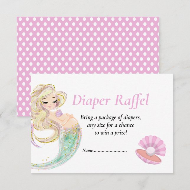 Invitación Sirena Rosa Diape Raffel para Baby Shower de lunar (Anverso / Reverso)
